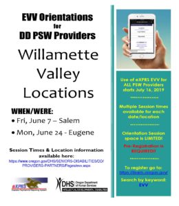 EVV Orientation Dates for Willamette Valley